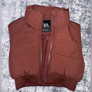 Zara Chocolate Brown Puffer Vest Size SM